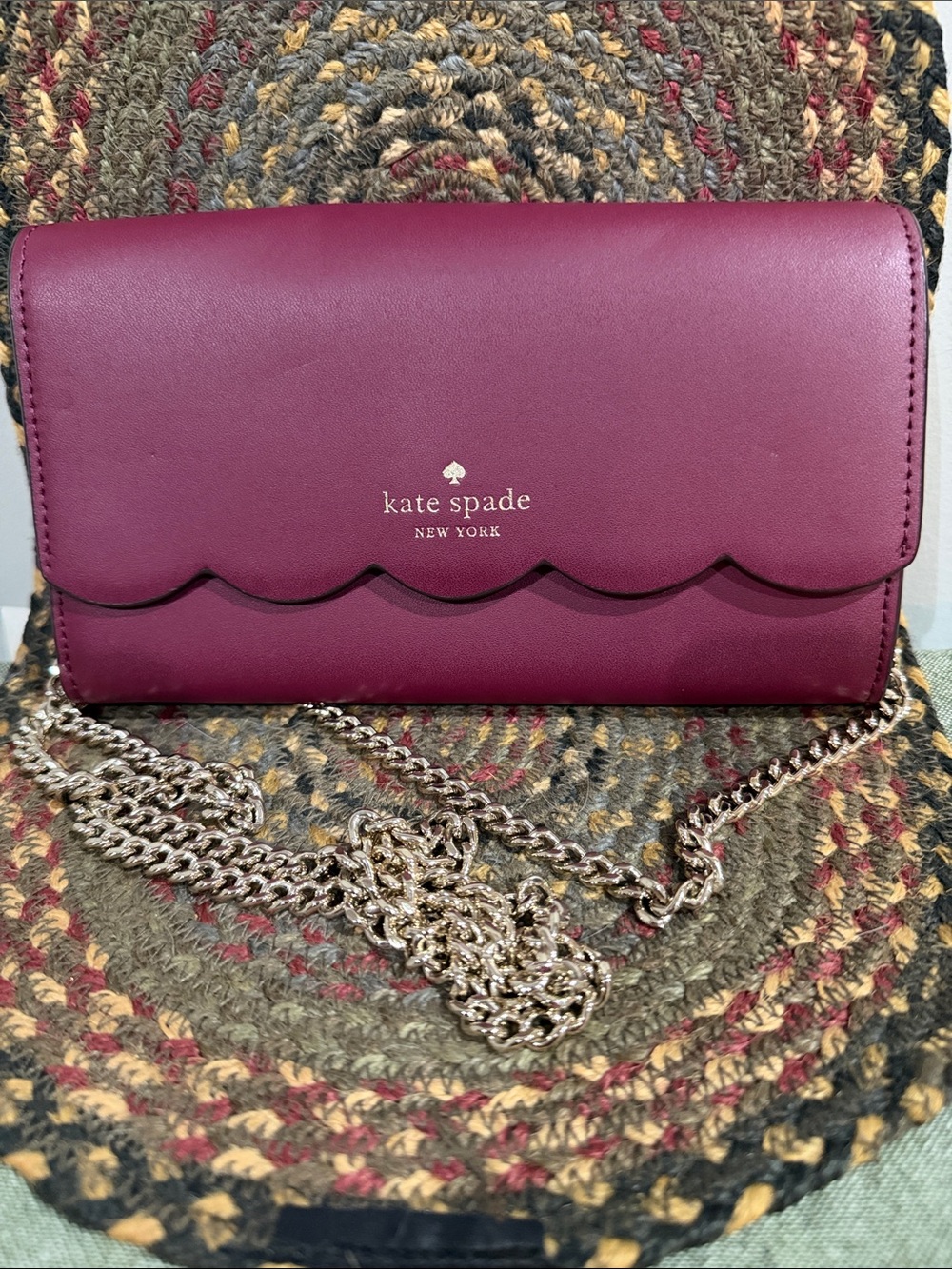 kate spade Burgundy Scallop Crossbody with Gold Chain